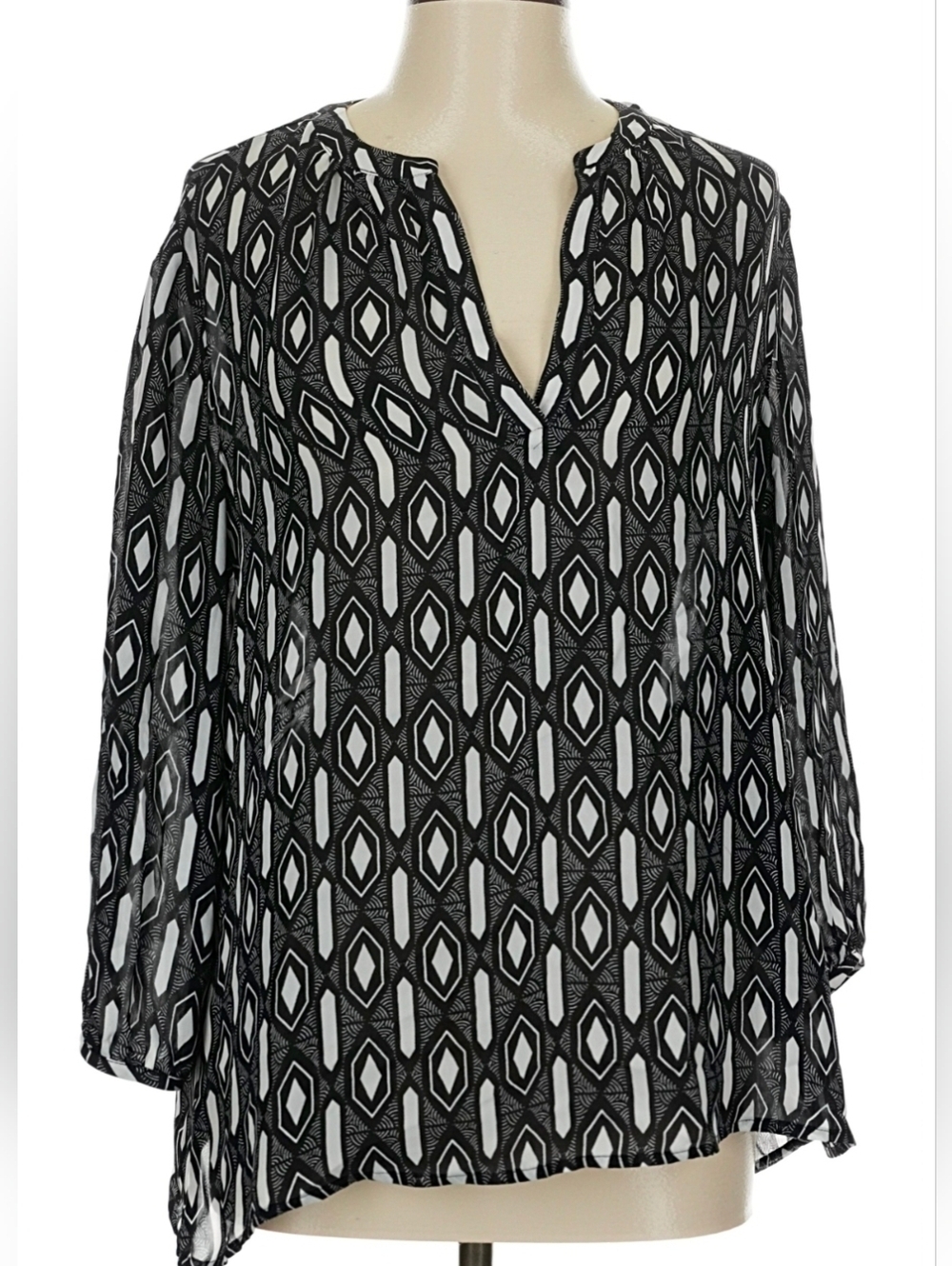 Banana Republic Black & White Geometric Split-Neck Tunic